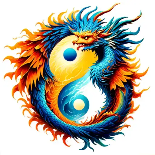 Yin Yang Phoenix And Dragon Emerging