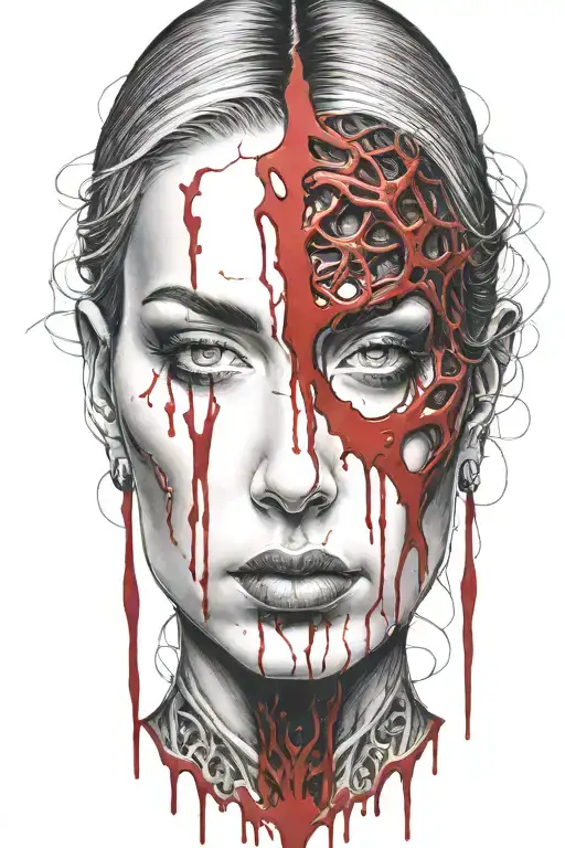 Bloody Face Of A Woman Long Hair