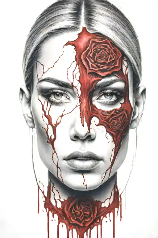 Bloody Face Of A Woman Long Hair