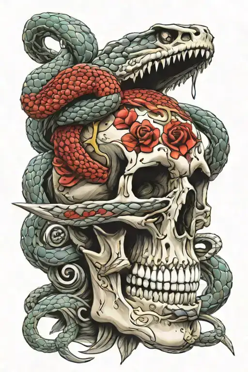 Coiled Snake Sword Through Skull