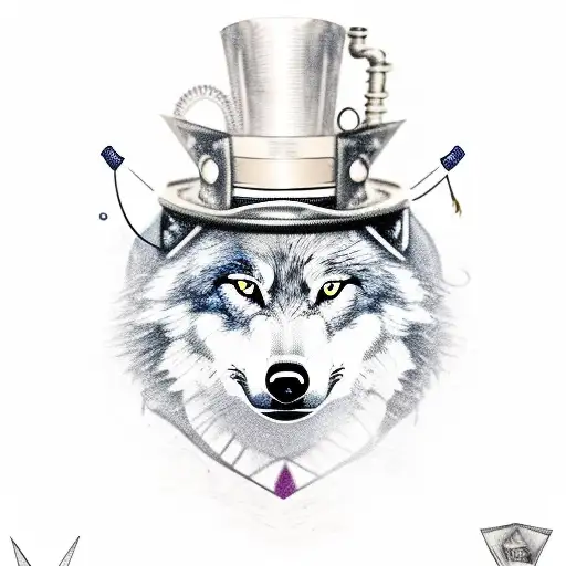 A Wolf Wearing A Steampunk Top Hat And Monocle