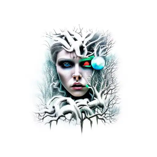 A Hauntingly Beautiful Woman Emerging From A Dark Forest