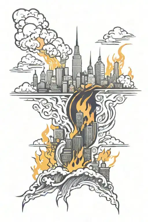 City Skyline On Fire Rising