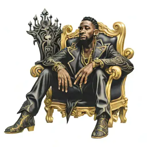 Black Mysterious Man Sitting On Throne Surround My Hands Of Gold