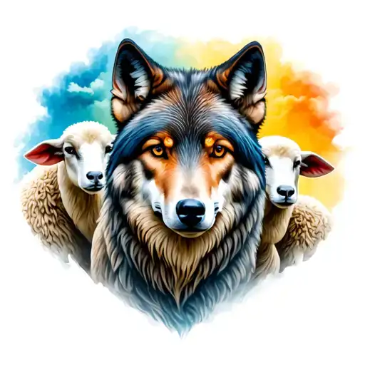 Wolf Surrounded By Sheep