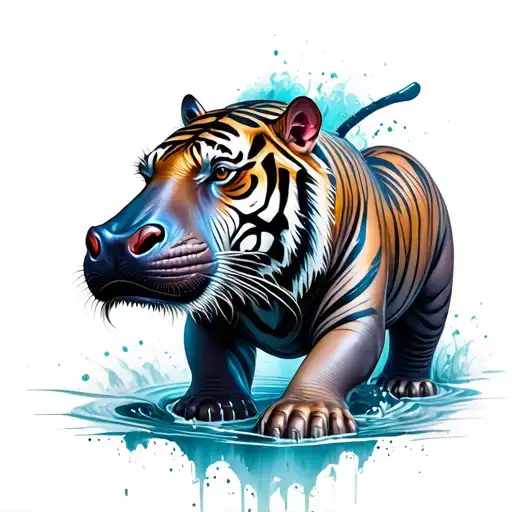 Warrior Hippo Surrounded By Tiger