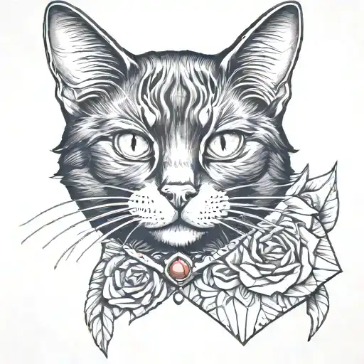 Black Cat With White Chest Patch And A Ruby Diamond