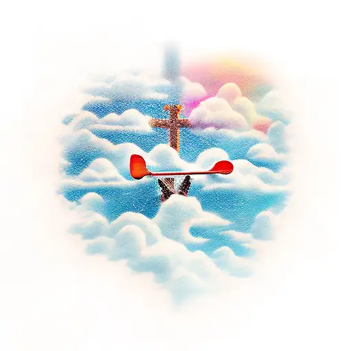 Kayak Down A Mountain With A Cross In The Clouds