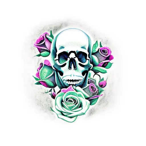 A Skull Half With Roses Other Half With Something Else