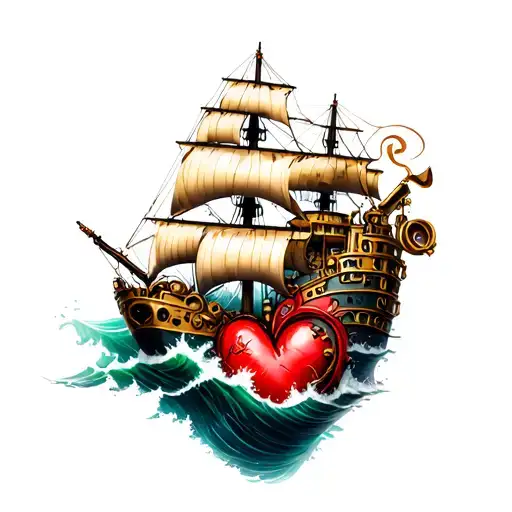 Steampunk Ship Heart Ocean