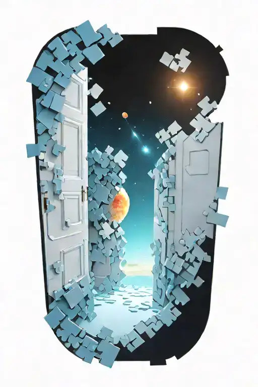 Sci Fi Open Door Into Universe Door Made Of Large Puzzle Pieces