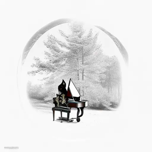 A Ballerine Playing The Classical Piano In The Forest