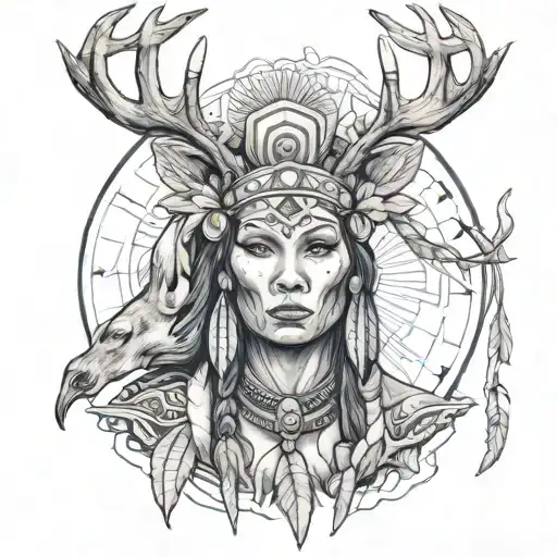 Native American Woman With Deer Antlers
