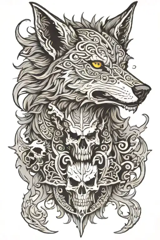 Fenrir Viking Norse Wolf And Odin Raven Skull