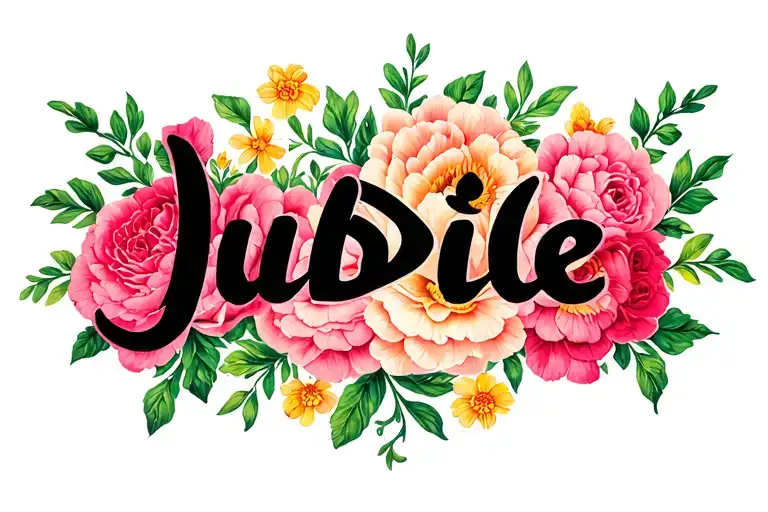 Jubilee In Script Font With Having Flowers On Each Side