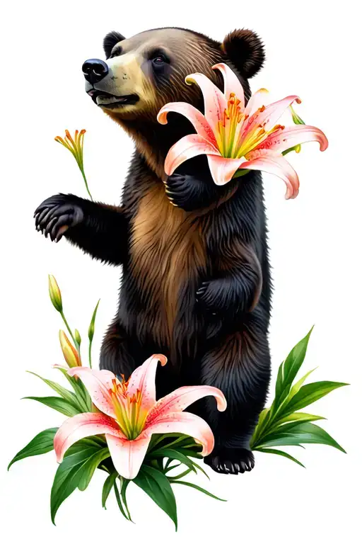 Lily Flowers And Bear