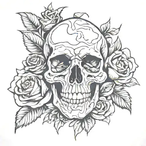 Skull And Roses Intertwined