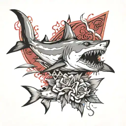 A Black And White Drawing Of A Shark Dominating Over A Submissive Queen Of Spades