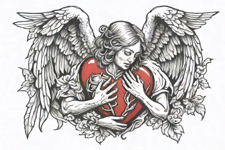 Crying Angel Holding Bleeding Heart Shape