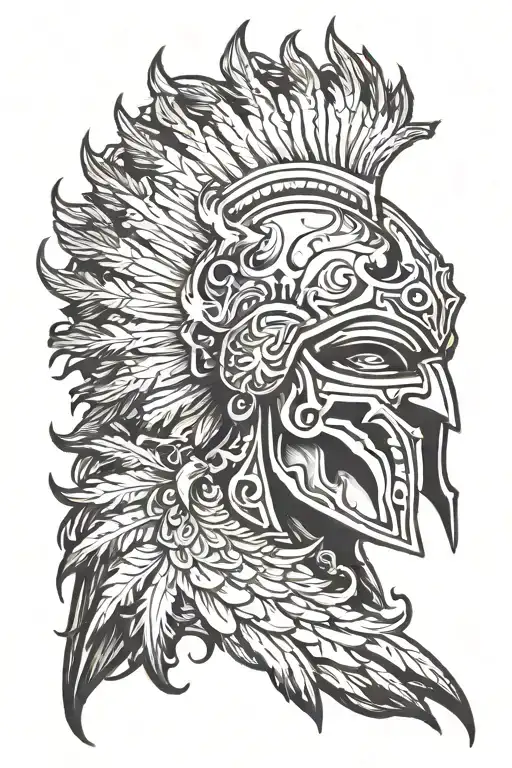 Spartan Mask With A Phoenix Rising From The Ashes