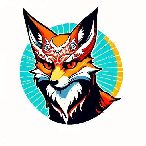 Fox Wearing Okami Mask With Sun Rays In Background