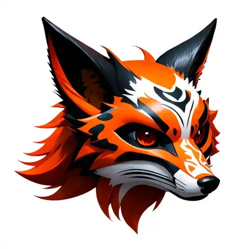 Anime Fox Head Wearing Okami Mask Angled Profile With White Background
