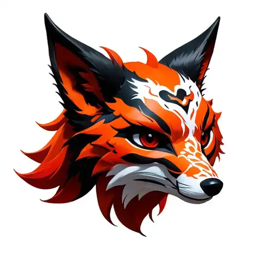Anime Fox Head Wearing Okami Mask Angled Profile With White Background
