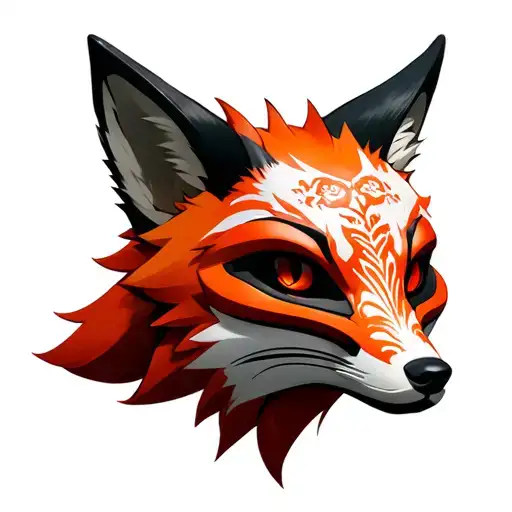Anime Fox Head Wearing Okami Mask Angled Profile With White Background