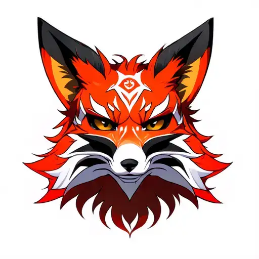 Anime Fox Head Wearing Okami Mask Angled Profile With White Background