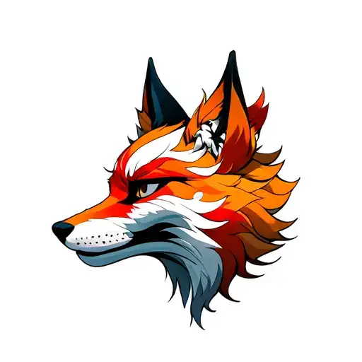 Anime Fox Head Wearing Okami Mask Angled Profile With White Background