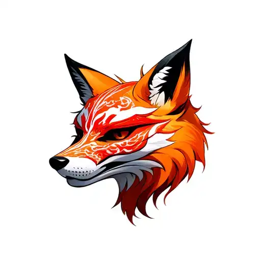Anime Fox Head Wearing Okami Mask Angled Profile With White Background