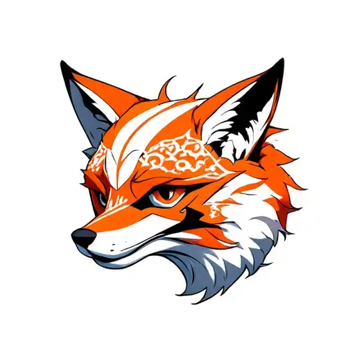 Anime Fox Head Wearing Okami Mask Angled Profile With White Background