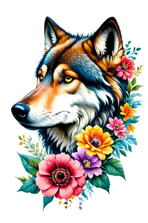 Wolf With Flowers
