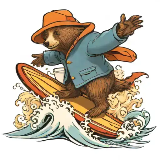 A Paddington Bear Surfing On A Coffee Wave