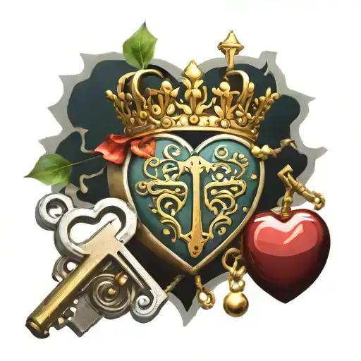 Heart Shape Lock With Key And A Crown Made