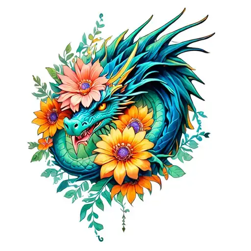 Compass Dragon Oct Birth Flowers Intertwined
