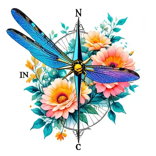 Compass Dragonfly Oct Birth Flowers Intertwined