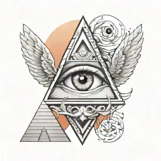 Crying Angel And Pyramid With An Eye