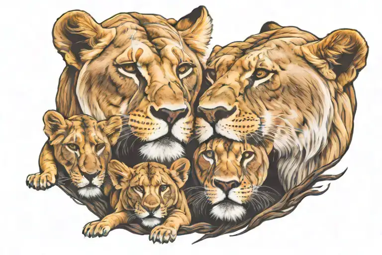 Lioness Protecting Her Cubs Full Moon