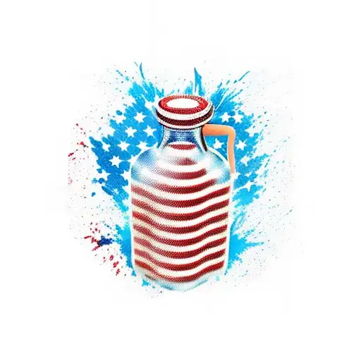 Molotov Cocktail With American Flag Used As Cloth On Fire Within Bottle