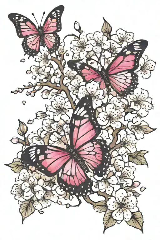 Butterfly And Cherry Blossom Sakura Tree