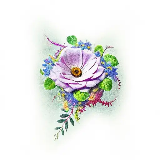 Flowers On Vine Over Keloid Scar On Wrist