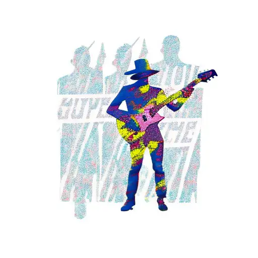 A Silhouette Of A Person With A Guitar Standing On A Pile Of Protest Signs