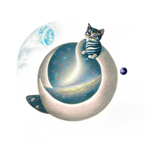 Milkyway With A Small Cat And A Moon And Stars