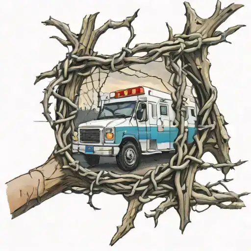 Person Trapped In Barbed Wire With Ambulance In Background