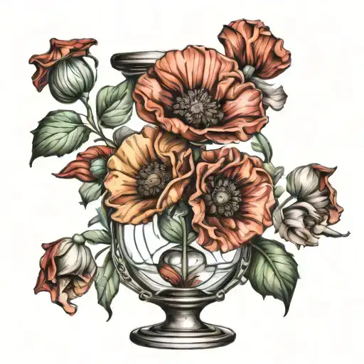 Red Poppy Flower In An Hourglass Vase