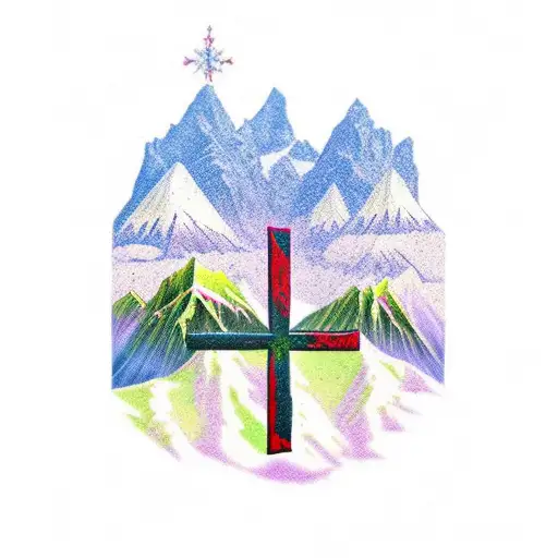 Algiz Rune As A Tree With Mountian Behind It In The Icelandic Flag Colors