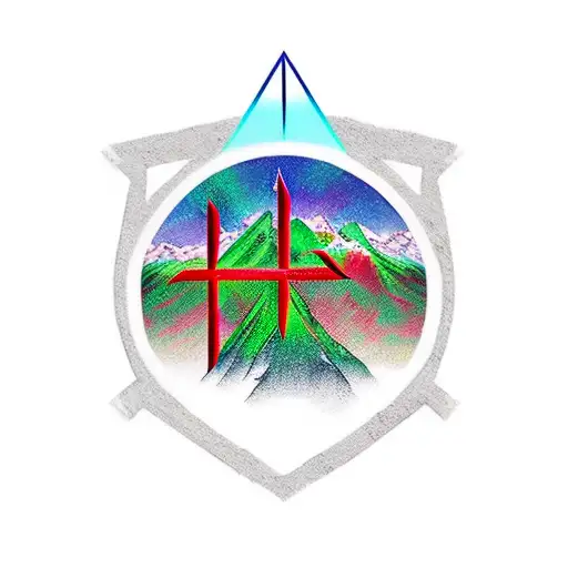 Algiz Rune As A Tree With Mountian Behind It In The Icelandic Flag Colors