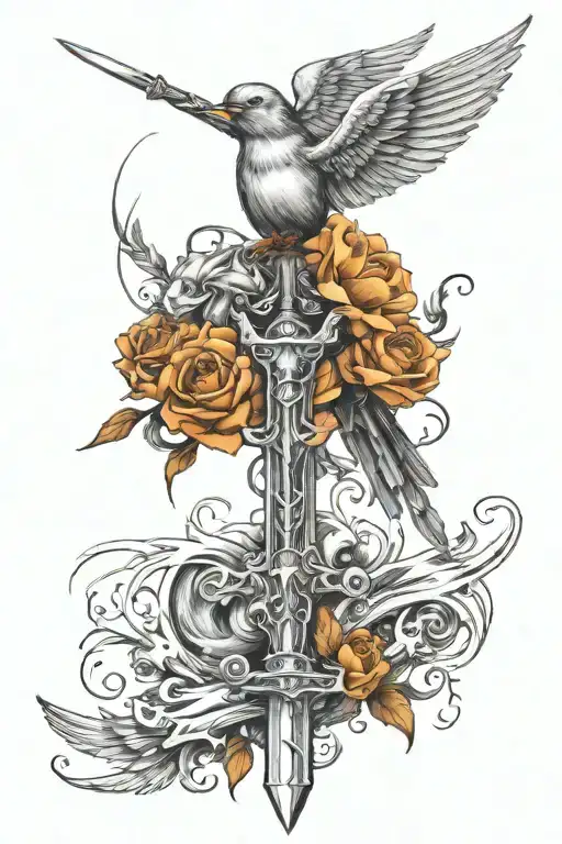 Sword And Bird Flying