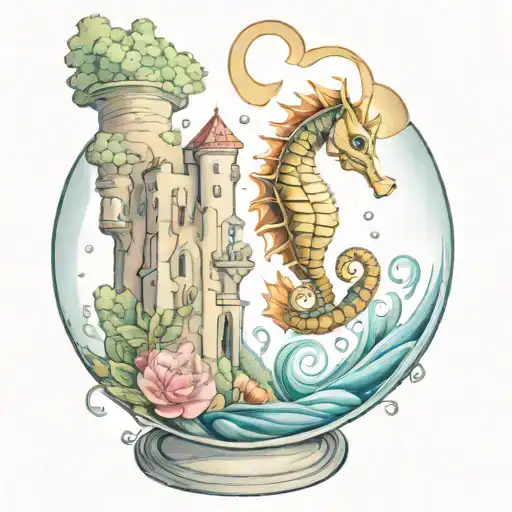 Seahorse In A Fish Bowl On A Castle